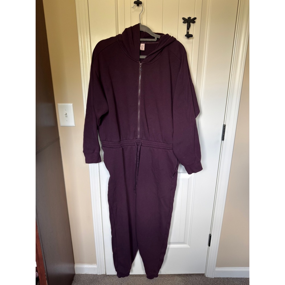 Victorias Secret Plum On Point Fleece Full Zip Hooded Jumpsuit XL Loungewear